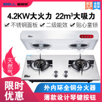 爱贝尔（IBELL）HY-DZS08按键+HY-DD801烟套装顶吸式家用油烟机 不锈钢面板双灶 纯铜火盖天然气 带熄保