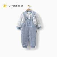 童泰秋冬婴儿外出衣服夹棉套装5-24个月男女宝宝背带裤棉衣两件套 蓝色 90cm