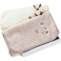 三利 有机棉儿童毛巾2条装 A类安全标准婴幼儿用品 纯棉面巾 宝宝洗脸巾 米白、浅咖 26×52cm