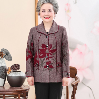 迪鲁奥（DILUAO)中老年人春秋装奶奶装长袖外套80岁薄款妈妈装老太太春秋装上衣_226 红色单件上衣不送裤子 15天退换货购物无忧