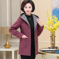 迪鲁奥（DILUAO)【新款妈妈装】中老年毛呢外套女2019新款妈妈春装中长款带帽呢子大衣春秋上衣_537 XL(建议95-110斤以内) 紫粉色
