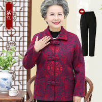 迪鲁奥（DILUAO)轻奢品质中老年人秋装女奶奶长袖50-60岁老人衣服婆婆翻领妈妈装春秋外套_313 紫红色上衣+春秋长裤 5XL建议140-155斤左右详情咨询客服