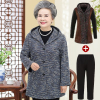 迪鲁奥（DILUAO)中老年人女装秋装外套老人妈妈60-70岁80奶奶春秋衣服老太太衣服新款女装_506 加绒灰白色(上衣+裤子) XXL(建议105-115斤)