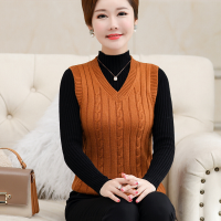 迪鲁奥（DILUAO)同款【品质女装】中老年女装针织鸡心领羊毛背心女妈妈加厚羊绒坎肩毛衣马甲_822 背心新焦糖 M/建议80-105斤