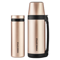 菲驰(VENES) FC602T 保温壶套装 不锈钢水杯热水壶保温杯套装400ML/1000ML 香槟金
