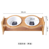 猫碗宠物用品碗陶瓷双碗食盆防打翻木架护颈吃饭喝水斜口碗猫咪碗_1 高度调节大小通用 双圆碗+木架+小黑猫