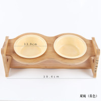 猫碗宠物用品碗陶瓷双碗食盆防打翻木架护颈吃饭喝水斜口碗猫咪碗_1 高度调节大小通用 双圆碗+木架+纯黄色