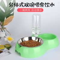 大容量自动喂食器自动饮水器猫碗狗碗双碗宠物用品喂食喝水二合一 饮水喂食 双碗小号（绿色自带饮水器）