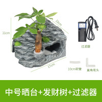 晒台巴西龟缸乌龟晒背台爬梯爬虫造景躲避洞爬坡台爬台石头用品_1 默认尺寸 中号方形晒台+过滤器+发财树
