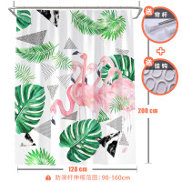 北欧ins风火烈鸟浴帘网红加厚防水布浴缸挂帘子浴室淋浴隔断拉帘_1 默认尺寸 【套餐含杆优惠10元】120*200cm