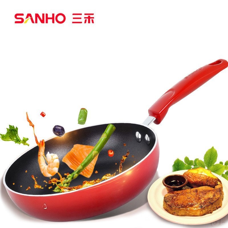 三禾煎锅平底锅不粘无烟26cm牛排煎锅煎蛋煎饼锅电磁炉锅具小炒锅悦彩