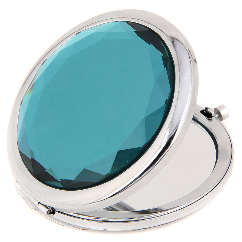 蒙拓嘉 圆形化妆镜平面镜 折叠双面便携小镜子 美容美妆工具 蓝色