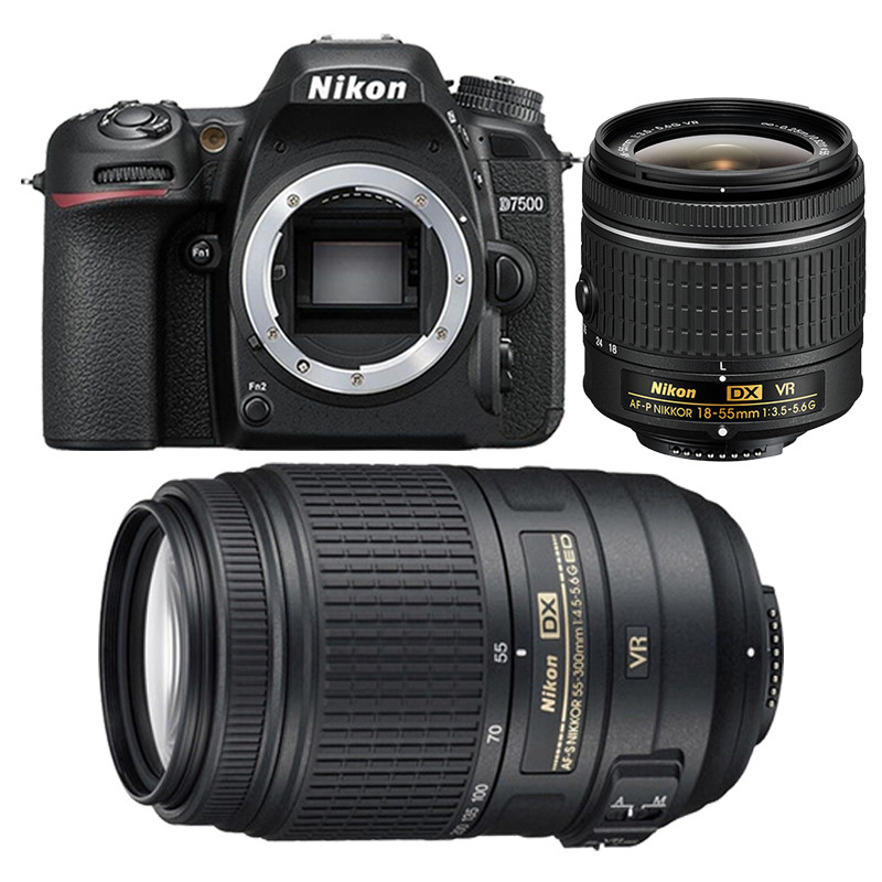尼康(nikon) 单反相机 d7500 机身 (18-55mm 55-300mm) 双镜头套装