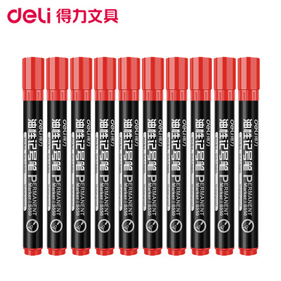 得力(deli)S550记号笔 红色10支/盒 粗头马克笔 单头油性笔 标记笔 快递笔 油性笔 水笔 笔类