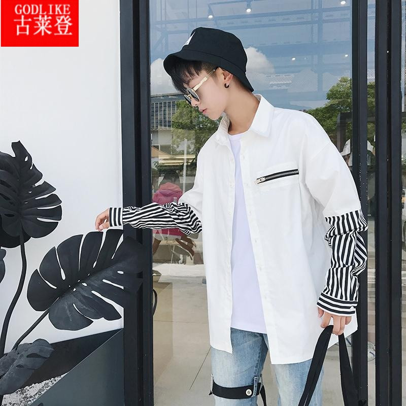 古莱登jonyj艾福杰尼gaitt同款条纹拼接宽松印花长袖衬衫男 m 白色