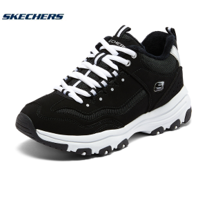 Skechers斯凯奇女鞋秋冬加绒老爹鞋熊猫鞋保暖休闲运动鞋8730057 黑色/白KW 35.5