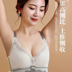 浪莎内衣女士文胸薄款小胸聚拢收副乳柔软蕾丝无钢圈无痕上托美背胸罩 紫色 32AB-通杯