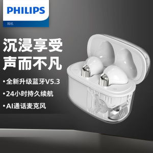 飞利浦(PHILIPS) TAT1168 真无线蓝牙耳机 5.3手机通话降噪运动跑步重低音音乐 白色