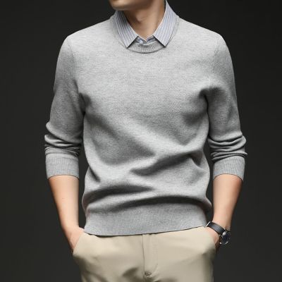 加厚男士毛衣假两件2025秋冬季新款翻领休闲打底针织衫男