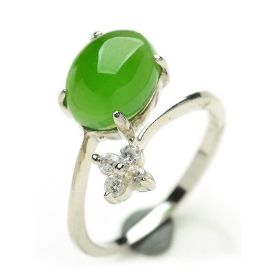 帛兰梓韵天然和田玉戒指女925银镶菠菜绿碧玉戒指时尚百搭女款活扣尾戒碧玉活扣