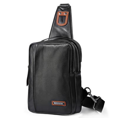 顺丰配送-Padieoe真皮胸包男士2017新款潮斜挎包单肩包多功能腰包男商务休闲包斜肩