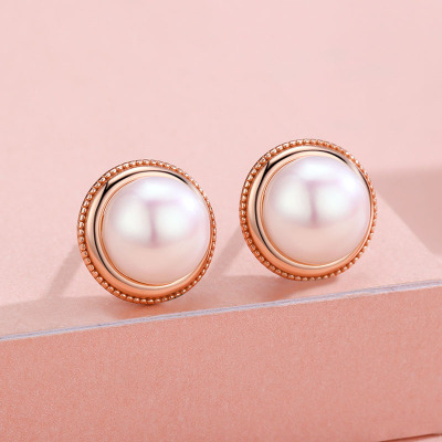 佰色传情纯银天然珍珠耳环女耳钉气质耳环法式复古港风耳饰品