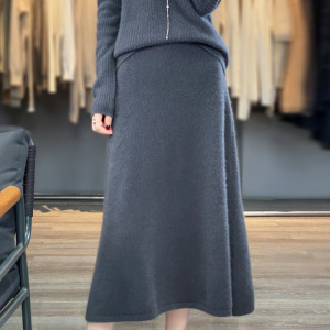 秋冬新款针织羊毛半身裙女赫本风显瘦一步裙中长款高腰a字包臀裙