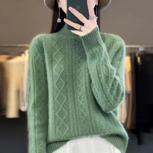仿羊毛打底衫女7针加厚半高绞花秋冬新款针织衫毛衣