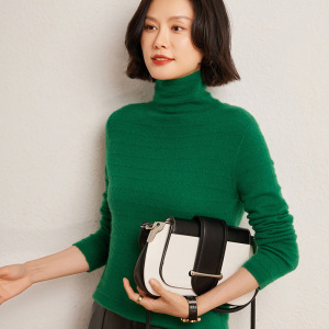 秋冬新款时尚气质横线堆堆领羊毛衫高领羊绒针织打底宽松显瘦上衣