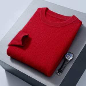 男士圆领领貂绒毛衣纯色大码羊毛衫套头秋冬打底毛衣