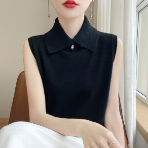 翻领针织马甲春秋新款女士修身显瘦打底衫温柔风短款背心