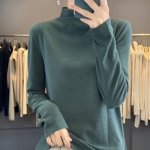 德绒保暖时尚打底衫女秋冬半高领长袖毛衣纯色修身款保暖上衣