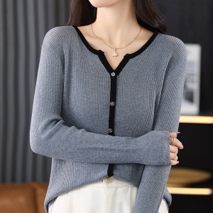 秋新女士羊毛针织衫圆领开衫毛衣女外套韩版厂家批