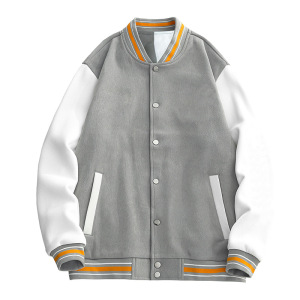 秋冬季美式棒球服潮流开衫立领排扣纯色外套宽松上衣厂家可印