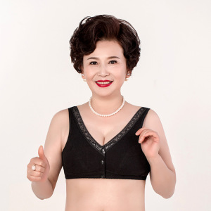 大观鸟老年文胸舒适中老年内衣宽松前开扣背心式中年妇女文胸大码