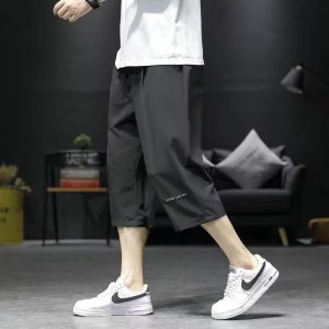 七分裤男士夏季新款时尚潮流印花直筒宽松垂感少年冰丝裤