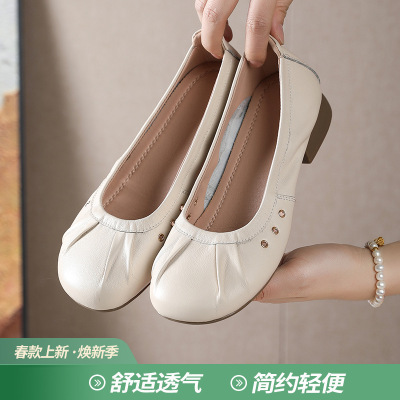 头层牛皮单鞋女2025春秋新款真皮女鞋平底百搭一脚蹬玛丽珍小皮鞋