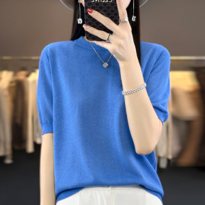 薄款鎏金沙亚麻短袖T恤女夏季新款时尚百搭圆领冰丝半袖女