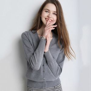 春秋针织开衫女短款长袖薄外套V领纯色宽松外搭大码毛针织衫