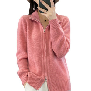 秋冬新款休闲时尚慵懒风双拉链毛衣女设计感宽松百搭针织开衫