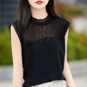 无袖上衣修身感衫显背心女夏设计瘦小季圆领镂空蕾丝内搭黑色外穿