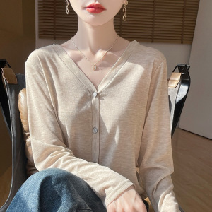 2025春夏季女装新款V领短款薄款搭配吊带裙时尚上衣长袖针织开衫