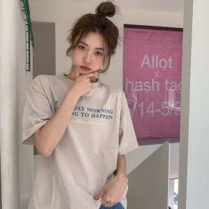 夏季韩版字母印花宽松短袖T恤女休闲上衣学生情侣装打底衫女装潮