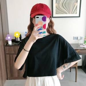 夏季短袖T恤女韩版学生慵懒风bf宽松纯色个性港味短款露脐上衣女
