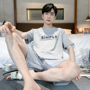 男士睡衣男款夏季棉质短袖套头圆领加肥加大码家居服夏天薄款套装