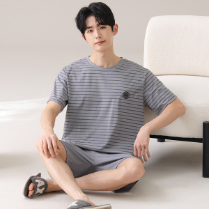 莫代尔睡衣男士夏季新款韩版短袖薄款青少年加肥加大码家居服套装