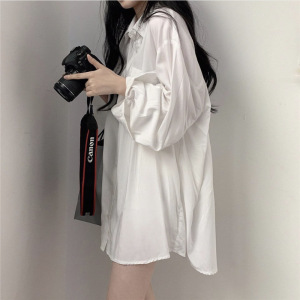 慵懒风白色防晒衬衫女夏秋季薄款中长款衬衣外套长袖女装上衣