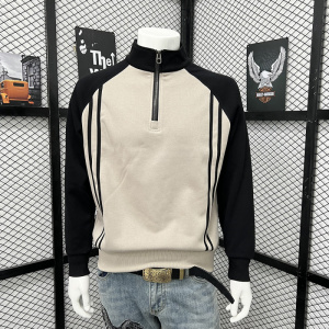 秋冬新款加绒加厚潮牌立领半拉链卫衣男士感拼色长袖休闲上衣打底