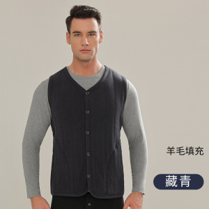 秋冬季羊毛绗缝保暖马甲男款加厚加绒大码男士保暖背心中老年马夹