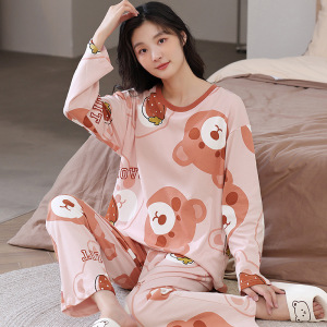 长袖睡衣女士秋冬季棉质可爱卡通休闲宽松加大码家居服套装可外穿